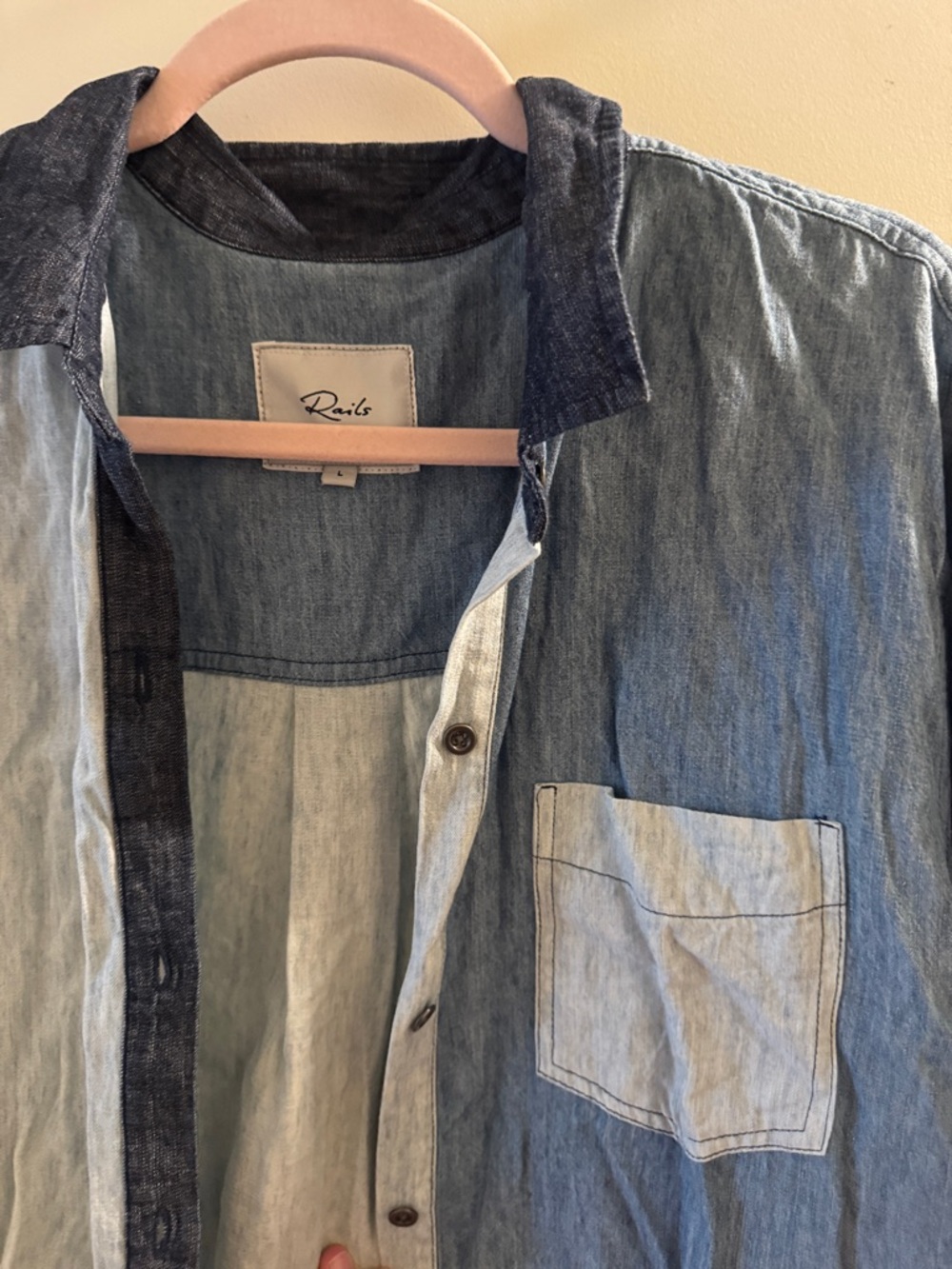 Rails Two-Tone Denim Button-Down Shirt - Light & Dark Blue - Picture 2 of 3